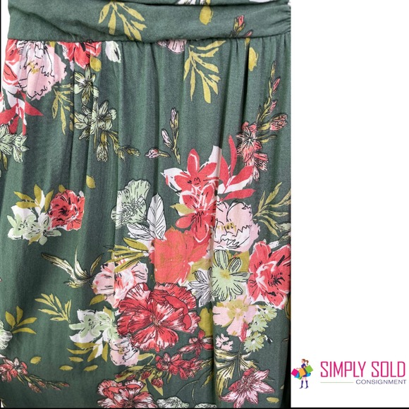 BOG Collective Women's Smocked Jumpsuit Green Floral Boho Wide Leg Cotton Size L - Picture 6 of 10